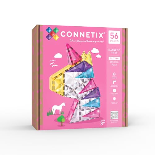 Connetix Magnetische Fliesen Glitzer-Einhorn-Set, 56 Stück von Connetix