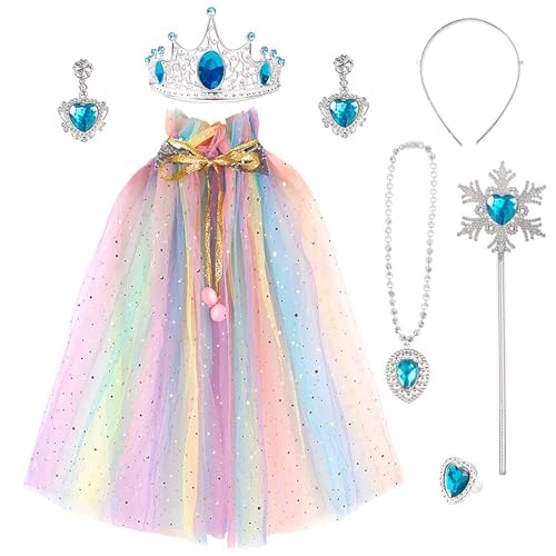 Kinder Prinzessin Umhang, 7-Teiliges Mädchen Kostüm Kostüm Zubehör mit Krone, Zauberstab, Halskette, Ring, Ohrring, Hair Bands, Prinzessin Mantel für Partys, Rollenspiele, Halloween, Karneval Kinder Prinzessin Umhang, 7-Teiliges Mädchen Kostüm Kostüm Zubehör mit Krone, Zauberstab, Halskette, Ring, Ohrring, Hair Bands, Prinzessin Mantel für Partys, Rollenspiele, Halloween, Karneval von Connextion