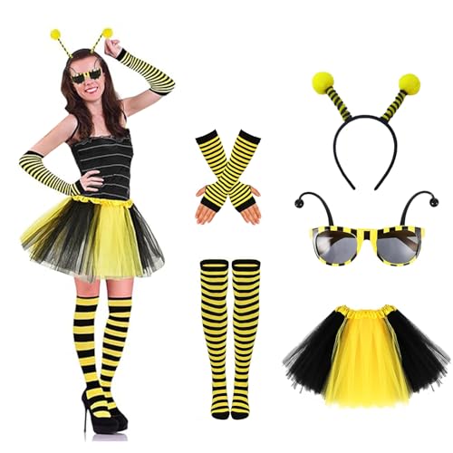 Conponous Bienen Kostüm Damen, Karneval Kostüm Damen Bienenkostüm Erwachsene mit Bienen Haarreif Tüllrock Gestreifte Überkniestrümpfe Socken Lange Handschuhe Bienenbrille für Faschingskostüme Damen Conponous Bienen Kostüm Damen, Karneval Kostüm Damen Bienenkostüm Erwachsene mit Bienen Haarreif Tüllrock Gestreifte Überkniestrümpfe Socken Lange Handschuhe Bienenbrille für Faschingskostüme Damen von Conponous