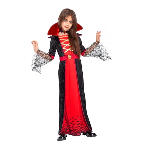 Vampir Kostüm Mädchen, Halloween Vampir Kleid Mädchen Gothic Kostüm Vampire Queen Kleid mit Halskette für Halloween Karneval Fasching Mottoparty Dracula Cosplay Party (L) von Conponous