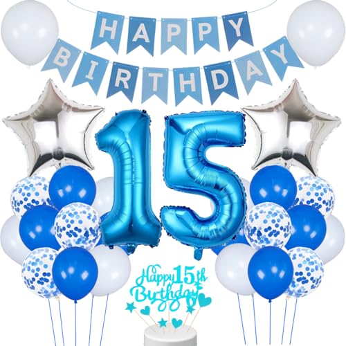 Conruich 15. Geburtstag Dekoration, Luftballon 15. Geburtstag Jungen Deko, Blau Tortendeko Geburtstag 15 Jahre Junge, Folienballon 15 Geburtstag Junge Dekoration, Geburtstagsdeko 15 Jahr Junge Mädchen Conruich 15. Geburtstag Dekoration, Luftballon 15. Geburtstag Jungen Deko, Blau Tortendeko Geburtstag 15 Jahre Junge, Folienballon 15 Geburtstag Junge Dekoration, Geburtstagsdeko 15 Jahr Junge Mädchen von Conruich
