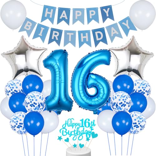 Conruich 16. Geburtstag Dekoration, Luftballon 16. Geburtstag Jungen Deko, Blau Tortendeko Geburtstag 16 Jahre Junge, Folienballon 16 Geburtstag Junge Dekoration, Geburtstagsdeko 16 Jahr Junge Mädchen Conruich 16. Geburtstag Dekoration, Luftballon 16. Geburtstag Jungen Deko, Blau Tortendeko Geburtstag 16 Jahre Junge, Folienballon 16 Geburtstag Junge Dekoration, Geburtstagsdeko 16 Jahr Junge Mädchen von Conruich