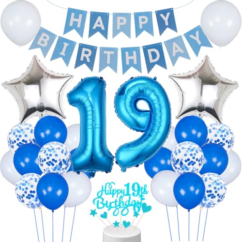 Conruich 19. Geburtstag Dekoration, Luftballon 19. Geburtstag Jungen Deko, Blau Tortendeko Geburtstag 19 Jahre Junge, Folienballon 19 Geburtstag Junge Dekoration, Geburtstagsdeko 19 Jahr Junge Mädchen Conruich 19. Geburtstag Dekoration, Luftballon 19. Geburtstag Jungen Deko, Blau Tortendeko Geburtstag 19 Jahre Junge, Folienballon 19 Geburtstag Junge Dekoration, Geburtstagsdeko 19 Jahr Junge Mädchen von Conruich