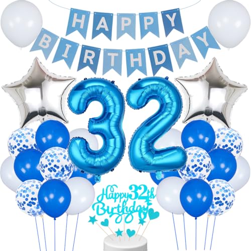 Conruich 32. Geburtstag Dekoration, Luftballon 32. Geburtstag Mann Deko, Blau Tortendeko Geburtstag 32 Jahre Mann, Folienballon 32 Geburtstag Mann Dekoration, Geburtstagsdeko 32 Jahre Männer Frauen Conruich 32. Geburtstag Dekoration, Luftballon 32. Geburtstag Mann Deko, Blau Tortendeko Geburtstag 32 Jahre Mann, Folienballon 32 Geburtstag Mann Dekoration, Geburtstagsdeko 32 Jahre Männer Frauen von Conruich