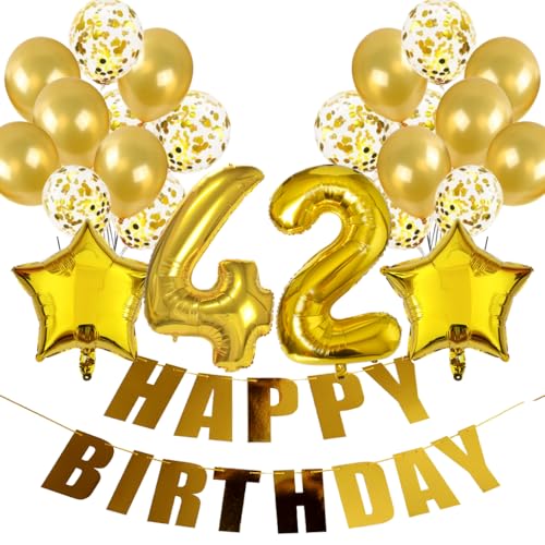 Conruich 42. Geburtstag Dekoration: Gold Ballons, Konfetti Ballons, Banner & Zubehör für Mann & Frau - 26 Stück von Conruich