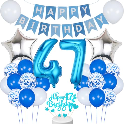 Conruich 47. Geburtstag Dekoration, Luftballon 47. Geburtstag Mann Deko, Blau Tortendeko Geburtstag 47 Jahre Mann, Folienballon 47 Geburtstag Mann Dekoration, Geburtstagsdeko 47 Jahre Männer Frauen von Conruich