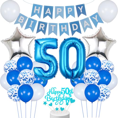 Conruich 50. Geburtstag Dekoration, Luftballon 50. Geburtstag Mann Deko, Blau Tortendeko Geburtstag 50 Jahre Mann, Folienballon 50 Geburtstag Mann Dekoration, Geburtstagsdeko 50 Jahre Männer Frauen von Conruich