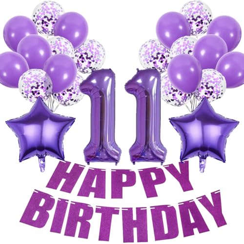 Conruich Deko 11. Geburtstag Mädchen: 27 Premium Lila Ballons & Konfetti, Happy Birthday Banner, Stern & Digital Folienballons, Perfekte Dekoration für 11. Geburtstag von Mädchen & Frauen Conruich Deko 11. Geburtstag Mädchen: 27 Premium Lila Ballons & Konfetti, Happy Birthday Banner, Stern & Digital Folienballons, Perfekte Dekoration für 11. Geburtstag von Mädchen & Frauen von Conruich