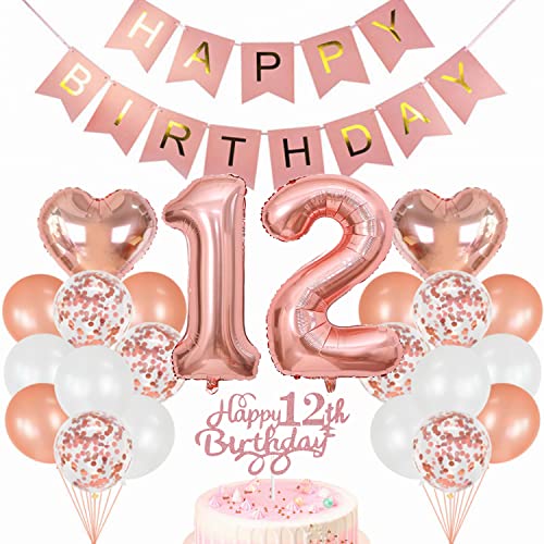 Conruich Geburtstagsdeko 12 Jahre Mädchen, Luftballon 12. Geburtstag Deko, Rosegold Tortendeko Geburtstag 12. Mädchen, Ballon 12 Geburtstag Mädchen, Happy Birthday Banner Deko 12 Geburtstag Mädchen Conruich Geburtstagsdeko 12 Jahre Mädchen, Luftballon 12. Geburtstag Deko, Rosegold Tortendeko Geburtstag 12. Mädchen, Ballon 12 Geburtstag Mädchen, Happy Birthday Banner Deko 12 Geburtstag Mädchen von Conruich