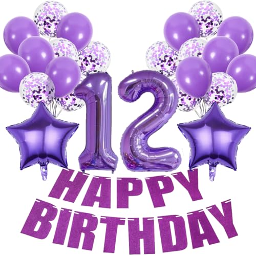 Conruich Deko 12. Geburtstag Mädchen, Geburtstagsdeko 12 Jahre Mädchen, Luftballons 12. Geburtstag Dekoration Frauen, Lila Geburtstag 12 Jahre Frau, Happy Birthday Deko 12 Geburtstag Mädchen Conruich Deko 12. Geburtstag Mädchen, Geburtstagsdeko 12 Jahre Mädchen, Luftballons 12. Geburtstag Dekoration Frauen, Lila Geburtstag 12 Jahre Frau, Happy Birthday Deko 12 Geburtstag Mädchen von Conruich