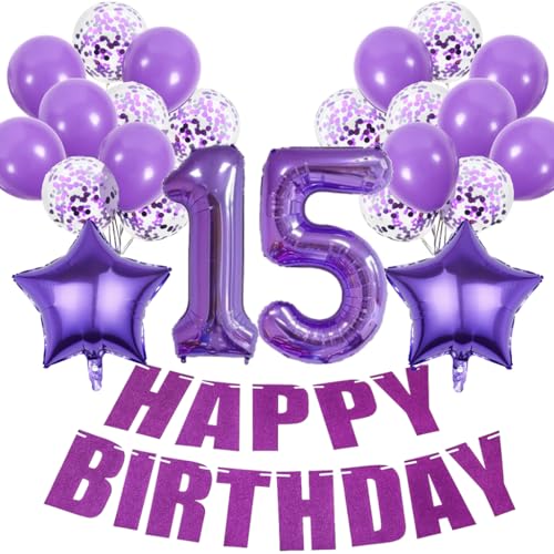 Conruich Deko 15. Geburtstag Mädchen, Geburtstagsdeko 15 Jahre Mädchen, Luftballons 15. Geburtstag Dekoration Frauen, Lila Geburtstag 15 Jahre Frau, Happy Birthday Deko 15 Geburtstag Mädchen Conruich Deko 15. Geburtstag Mädchen, Geburtstagsdeko 15 Jahre Mädchen, Luftballons 15. Geburtstag Dekoration Frauen, Lila Geburtstag 15 Jahre Frau, Happy Birthday Deko 15 Geburtstag Mädchen von Conruich