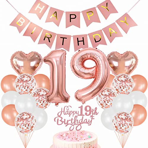 Conruich Geburtstagsdeko 19 Jahre Mädchen, Luftballon 19. Geburtstag Deko, Rosegold Tortendeko Geburtstag 19. Mädchen, Ballon 19 Geburtstag Mädchen, Happy Birthday Banner Deko 19 Geburtstag Mädchen Conruich Geburtstagsdeko 19 Jahre Mädchen, Luftballon 19. Geburtstag Deko, Rosegold Tortendeko Geburtstag 19. Mädchen, Ballon 19 Geburtstag Mädchen, Happy Birthday Banner Deko 19 Geburtstag Mädchen von Conruich