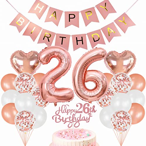 Conruich Geburtstagsdeko 26 Jahre Frau, Luftballon 26. Geburtstag Deko Set, Rosegold Tortendeko Geburtstag 26 Jahre Frauen, Ballon 26 Geburtstag Frau, Happy Birthday Banner Deko 26 Geburtstag Frau Conruich Geburtstagsdeko 26 Jahre Frau, Luftballon 26. Geburtstag Deko Set, Rosegold Tortendeko Geburtstag 26 Jahre Frauen, Ballon 26 Geburtstag Frau, Happy Birthday Banner Deko 26 Geburtstag Frau von Conruich