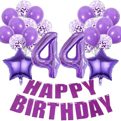 Conruich Deko 44. Geburtstag Frau, Geburtstagsdeko 44 Jahre Frauen, Luftballons 44. Geburtstag Dekoration Frauen, Lila Geburtstag 44 Jahre Frau, Happy Birthday Deko 44 Geburtstag Frauen von Conruich