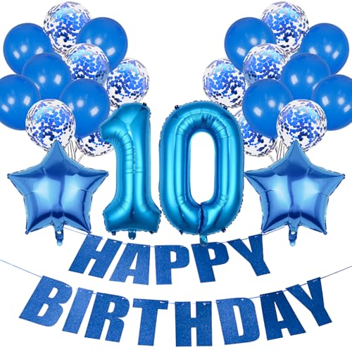 Conruich Geburtstagsdeko 10 Jahre Mädchen, Luftballon 10. Geburtstag Deko Jungen, Folienballon Zahl 10 Blau, Deko 10. Geburtstag Mädchen, Helium Ballon Stern Deko für 10. Geburtstag Party Dekoration von Conruich