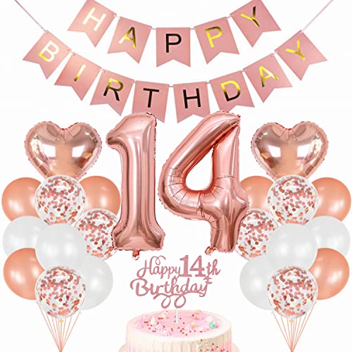 Conruich Geburtstagsdeko 14 Jahre Mädchen, Luftballon 14. Geburtstag Deko, Rosegold Tortendeko Geburtstag 14. Mädchen, Ballon 14 Geburtstag Mädchen, Happy Birthday Banner Deko 14 Geburtstag Mädchen Conruich Geburtstagsdeko 14 Jahre Mädchen, Luftballon 14. Geburtstag Deko, Rosegold Tortendeko Geburtstag 14. Mädchen, Ballon 14 Geburtstag Mädchen, Happy Birthday Banner Deko 14 Geburtstag Mädchen von Conruich