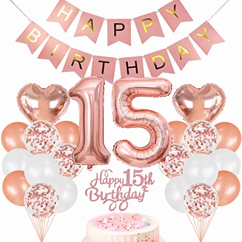 Conruich Geburtstagsdeko 15 Jahre Mädchen, Luftballon 15. Geburtstag Deko, Rosegold Tortendeko Geburtstag 15. Mädchen, Ballon 15 Geburtstag Mädchen, Happy Birthday Banner Deko 15 Geburtstag Mädchen Conruich Geburtstagsdeko 15 Jahre Mädchen, Luftballon 15. Geburtstag Deko, Rosegold Tortendeko Geburtstag 15. Mädchen, Ballon 15 Geburtstag Mädchen, Happy Birthday Banner Deko 15 Geburtstag Mädchen von Conruich