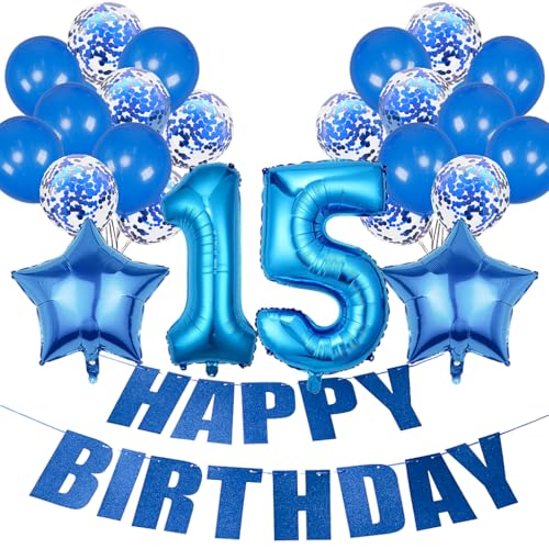 Conruich Geburtstagsdeko 15 Jahre Mädchen, Luftballon 15. Geburtstag Deko Jungen, Folienballon Zahl 15 Blau, Deko 15. Geburtstag Mädchen, Helium Ballon Stern Deko für 15. Geburtstag Party Dekoration Conruich Geburtstagsdeko 15 Jahre Mädchen, Luftballon 15. Geburtstag Deko Jungen, Folienballon Zahl 15 Blau, Deko 15. Geburtstag Mädchen, Helium Ballon Stern Deko für 15. Geburtstag Party Dekoration von Conruich