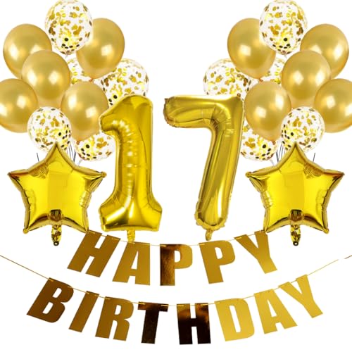 Conruich Geburtstagsdeko 17 Jahre Mädchen, Luftballon 17. Geburtstag Deko Gold, Folienballon 17 Geburtstag Junge Dekoration, Deko 17. Geburtstag Junge, Happy Birthday Banner Deko 17 Geburtstag Mädchen Conruich Geburtstagsdeko 17 Jahre Mädchen, Luftballon 17. Geburtstag Deko Gold, Folienballon 17 Geburtstag Junge Dekoration, Deko 17. Geburtstag Junge, Happy Birthday Banner Deko 17 Geburtstag Mädchen von Conruich