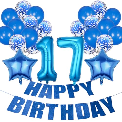 Conruich Geburtstagsdeko 17 Jahre Mädchen, Luftballon 17. Geburtstag Deko Jungen, Folienballon Zahl 17 Blau, Deko 17. Geburtstag Mädchen, Helium Ballon Stern Deko für 17. Geburtstag Party Dekoration Conruich Geburtstagsdeko 17 Jahre Mädchen, Luftballon 17. Geburtstag Deko Jungen, Folienballon Zahl 17 Blau, Deko 17. Geburtstag Mädchen, Helium Ballon Stern Deko für 17. Geburtstag Party Dekoration von Conruich