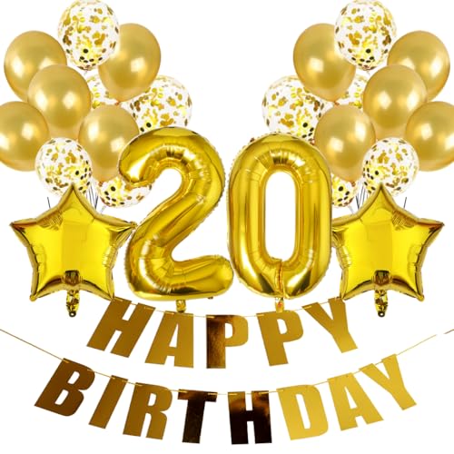 Conruich Geburtstagsdeko 20 Jahre Frau, Luftballon 20. Geburtstag Deko Gold, Folienballon 20 Geburtstag Mann Dekoration, Deko 20. Geburtstag Frauen, Happy Birthday Banner Deko 20 Geburtstag Männer Conruich Geburtstagsdeko 20 Jahre Frau, Luftballon 20. Geburtstag Deko Gold, Folienballon 20 Geburtstag Mann Dekoration, Deko 20. Geburtstag Frauen, Happy Birthday Banner Deko 20 Geburtstag Männer von Conruich