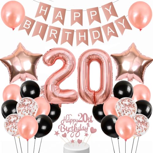 Conruich Geburtstagsdeko 20 Jahre Frauen, Luftballon 20. Geburtstag Deko Frau, Rosegold Tortendeko Geburtstag 20 Jahre Frau, Happy Birthday Banner für 20. Geburtstag Frauen Manner Party Dekoration Conruich Geburtstagsdeko 20 Jahre Frauen, Luftballon 20. Geburtstag Deko Frau, Rosegold Tortendeko Geburtstag 20 Jahre Frau, Happy Birthday Banner für 20. Geburtstag Frauen Manner Party Dekoration von Conruich