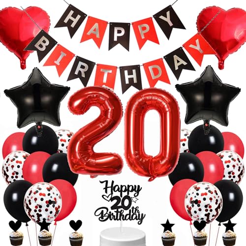 Conruich Geburtstagsdeko 20 Jahre Mann Frau, Schwarz Tortendeko 20. Geburtstag Dekoration Frau, Luftballon 20. Geburtstag Deko Mann, Happy Birthday Banner für 20. Geburtstag Frauen Party Dekoration Conruich Geburtstagsdeko 20 Jahre Mann Frau, Schwarz Tortendeko 20. Geburtstag Dekoration Frau, Luftballon 20. Geburtstag Deko Mann, Happy Birthday Banner für 20. Geburtstag Frauen Party Dekoration von Conruich
