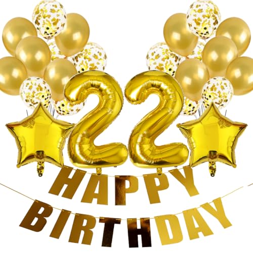 Conruich Geburtstagsdeko 22 Jahre Frau, Luftballon 22. Geburtstag Deko Gold, Folienballon 22 Geburtstag Mann Dekoration, Deko 22. Geburtstag Frauen, Happy Birthday Banner Deko 22 Geburtstag Männer Conruich Geburtstagsdeko 22 Jahre Frau, Luftballon 22. Geburtstag Deko Gold, Folienballon 22 Geburtstag Mann Dekoration, Deko 22. Geburtstag Frauen, Happy Birthday Banner Deko 22 Geburtstag Männer von Conruich