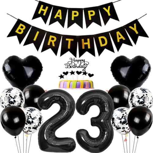 Conruich Geburtstagsdeko 23 Jahre Mann Frau, Ballon 23. Geburtstag Deko Mann, Tortendeko Geburtstag 23 Jahre Frau, Folienballon Zahl 23 Schwarz, Happy Birthday Banner für 23 Jahr Geburtstag Party Deko Conruich Geburtstagsdeko 23 Jahre Mann Frau, Ballon 23. Geburtstag Deko Mann, Tortendeko Geburtstag 23 Jahre Frau, Folienballon Zahl 23 Schwarz, Happy Birthday Banner für 23 Jahr Geburtstag Party Deko von Conruich