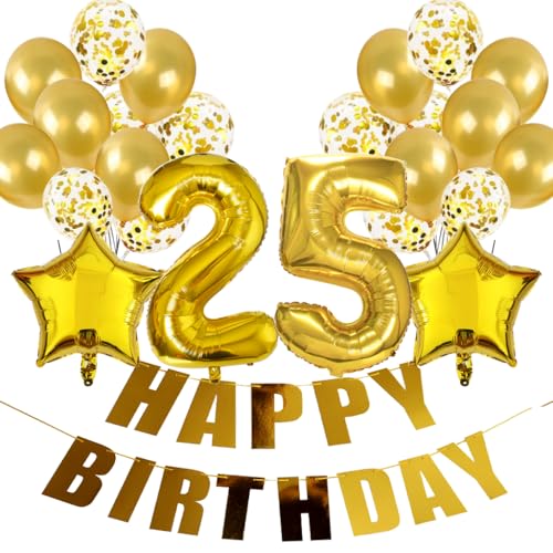 Conruich Geburtstagsdeko 25 Jahre Frau, Luftballon 25. Geburtstag Deko Gold, Folienballon 25 Geburtstag Mann Dekoration, Deko 25. Geburtstag Frauen, Happy Birthday Banner Deko 25 Geburtstag Männer Conruich Geburtstagsdeko 25 Jahre Frau, Luftballon 25. Geburtstag Deko Gold, Folienballon 25 Geburtstag Mann Dekoration, Deko 25. Geburtstag Frauen, Happy Birthday Banner Deko 25 Geburtstag Männer von Conruich