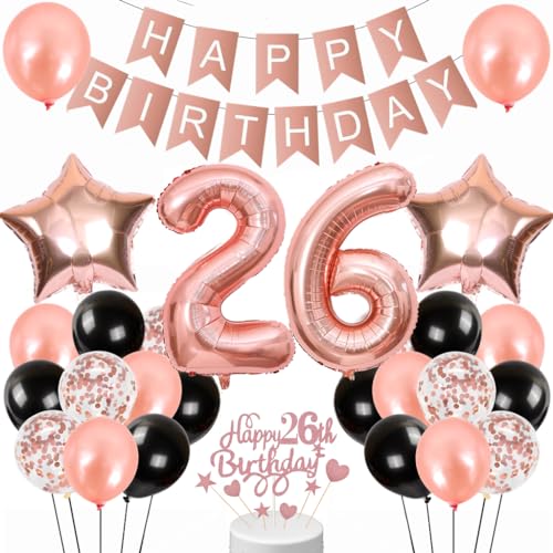 Conruich Geburtstagsdeko 26 Jahre Frauen, Luftballon 26. Geburtstag Deko Frau, Rosegold Tortendeko Geburtstag 26 Jahre Frau, Happy Birthday Banner für 26. Geburtstag Frauen Manner Party Dekoration Conruich Geburtstagsdeko 26 Jahre Frauen, Luftballon 26. Geburtstag Deko Frau, Rosegold Tortendeko Geburtstag 26 Jahre Frau, Happy Birthday Banner für 26. Geburtstag Frauen Manner Party Dekoration von Conruich