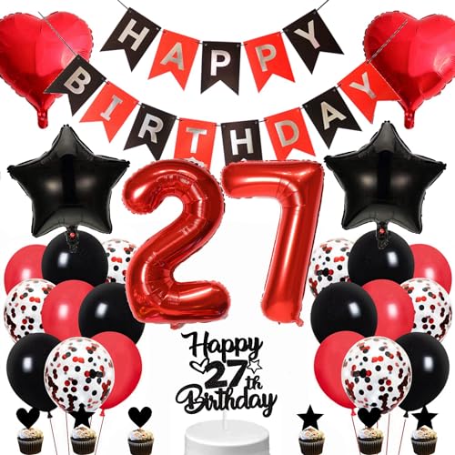Conruich Geburtstagsdeko 27 Jahre Mann Frau, Schwarz Tortendeko 27. Geburtstag Dekoration Frau, Luftballon 27. Geburtstag Deko Mann, Happy Birthday Banner für 27. Geburtstag Frauen Party Dekoration Conruich Geburtstagsdeko 27 Jahre Mann Frau, Schwarz Tortendeko 27. Geburtstag Dekoration Frau, Luftballon 27. Geburtstag Deko Mann, Happy Birthday Banner für 27. Geburtstag Frauen Party Dekoration von Conruich