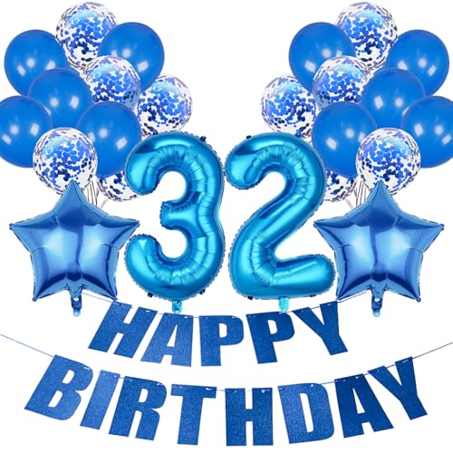 Conruich Geburtstagsdeko 32 Jahre Frau, Luftballon 32. Geburtstag Deko Mann, Folienballon Zahl 32 Blau, Deko 32. Geburtstag Frauen, Helium Ballon Stern Deko für 32. Geburtstag Party Dekoration Conruich Geburtstagsdeko 32 Jahre Frau, Luftballon 32. Geburtstag Deko Mann, Folienballon Zahl 32 Blau, Deko 32. Geburtstag Frauen, Helium Ballon Stern Deko für 32. Geburtstag Party Dekoration von Conruich