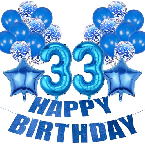 Conruich Geburtstagsdeko 33 Jahre Frau, Luftballon 33. Geburtstag Deko Mann, Folienballon Zahl 33 Blau, Deko 33. Geburtstag Frauen, Helium Ballon Stern Deko für 33. Geburtstag Party Dekoration Conruich Geburtstagsdeko 33 Jahre Frau, Luftballon 33. Geburtstag Deko Mann, Folienballon Zahl 33 Blau, Deko 33. Geburtstag Frauen, Helium Ballon Stern Deko für 33. Geburtstag Party Dekoration von Conruich