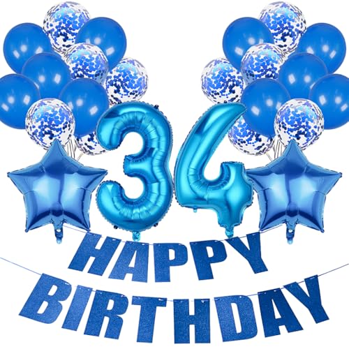 Conruich Geburtstagsdeko 34 Jahre Frau, Luftballon 34. Geburtstag Deko Mann, Folienballon Zahl 34 Blau, Deko 34. Geburtstag Frauen, Helium Ballon Stern Deko für 34. Geburtstag Party Dekoration Conruich Geburtstagsdeko 34 Jahre Frau, Luftballon 34. Geburtstag Deko Mann, Folienballon Zahl 34 Blau, Deko 34. Geburtstag Frauen, Helium Ballon Stern Deko für 34. Geburtstag Party Dekoration von Conruich
