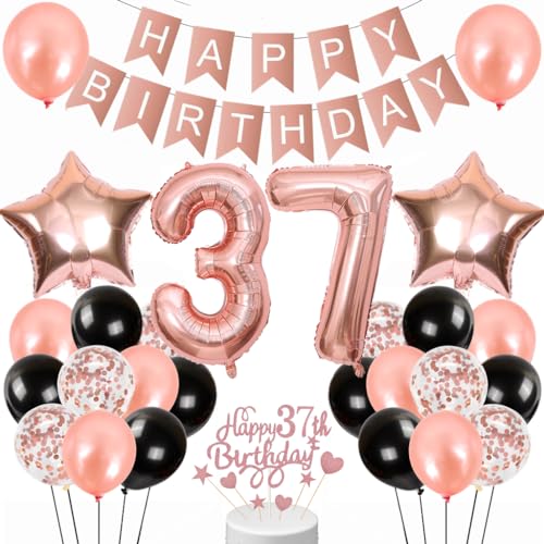 Conruich Geburtstagsdeko 37 Jahre Frauen, Luftballon 37. Geburtstag Deko Frau, Rosegold Tortendeko Geburtstag 37 Jahre Frau, Happy Birthday Banner für 37. Geburtstag Frauen Manner Party Dekoration Conruich Geburtstagsdeko 37 Jahre Frauen, Luftballon 37. Geburtstag Deko Frau, Rosegold Tortendeko Geburtstag 37 Jahre Frau, Happy Birthday Banner für 37. Geburtstag Frauen Manner Party Dekoration von Conruich