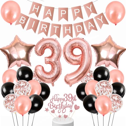 Conruich Geburtstagsdeko 39 Jahre Frauen, Luftballon 39. Geburtstag Deko Frau, Rosegold Tortendeko Geburtstag 39 Jahre Frau, Happy Birthday Banner für 39. Geburtstag Frauen Manner Party Dekoration Conruich Geburtstagsdeko 39 Jahre Frauen, Luftballon 39. Geburtstag Deko Frau, Rosegold Tortendeko Geburtstag 39 Jahre Frau, Happy Birthday Banner für 39. Geburtstag Frauen Manner Party Dekoration von Conruich
