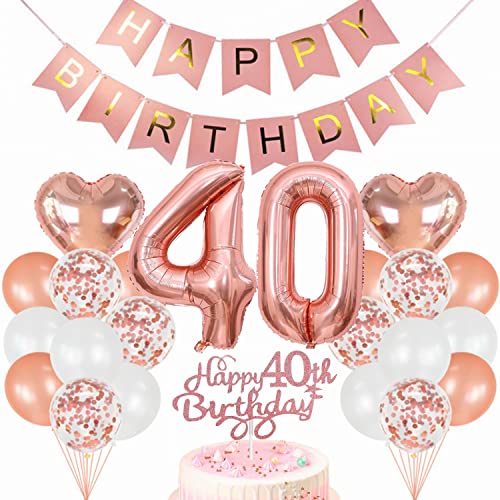 Conruich Geburtstagsdeko 40 Jahre Frau: Luftballon Set, Rosegold Tortendeko, Happy Birthday Banner, Ballon 40, Konfetti Ballons, Herz & Stern Folienballons Conruich Geburtstagsdeko 40 Jahre Frau: Luftballon Set, Rosegold Tortendeko, Happy Birthday Banner, Ballon 40, Konfetti Ballons, Herz & Stern Folienballons von Conruich