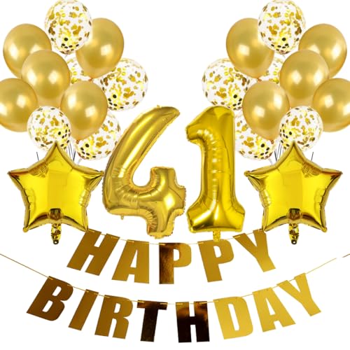 Conruich Geburtstagsdeko 41 Jahre Frau, Luftballon 41. Geburtstag Deko Gold, Folienballon 41 Geburtstag Mann Dekoration, Deko 41. Geburtstag Frauen, Happy Birthday Banner Deko 41 Geburtstag Männer Conruich Geburtstagsdeko 41 Jahre Frau, Luftballon 41. Geburtstag Deko Gold, Folienballon 41 Geburtstag Mann Dekoration, Deko 41. Geburtstag Frauen, Happy Birthday Banner Deko 41 Geburtstag Männer von Conruich
