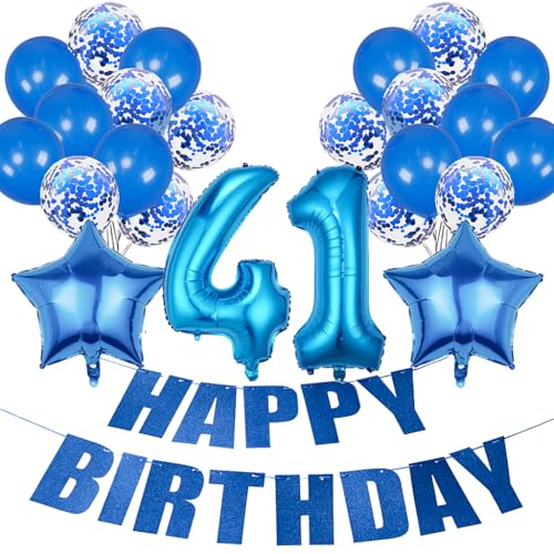 Conruich Geburtstagsdeko 41 Jahre Frau, Luftballon 41. Geburtstag Deko Mann, Folienballon Zahl 41 Blau, Deko 41. Geburtstag Frauen, Helium Ballon Stern Deko für 41. Geburtstag Party Dekoration Conruich Geburtstagsdeko 41 Jahre Frau, Luftballon 41. Geburtstag Deko Mann, Folienballon Zahl 41 Blau, Deko 41. Geburtstag Frauen, Helium Ballon Stern Deko für 41. Geburtstag Party Dekoration von Conruich