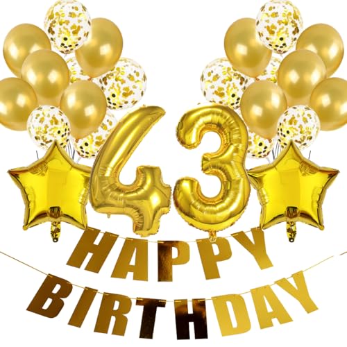 Conruich Geburtstagsdeko 43 Jahre Frau, Luftballon 43. Geburtstag Deko Gold, Folienballon 43 Geburtstag Mann Dekoration, Deko 43. Geburtstag Frauen, Happy Birthday Banner Deko 43 Geburtstag Männer Conruich Geburtstagsdeko 43 Jahre Frau, Luftballon 43. Geburtstag Deko Gold, Folienballon 43 Geburtstag Mann Dekoration, Deko 43. Geburtstag Frauen, Happy Birthday Banner Deko 43 Geburtstag Männer von Conruich