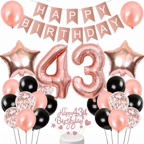 Conruich 43. Geburtstagsdeko für Frauen und Männer - Luftballons, Rosegold Tortendeko, Happy Birthday Banner - Party Dekoration Conruich 43. Geburtstagsdeko für Frauen und Männer - Luftballons, Rosegold Tortendeko, Happy Birthday Banner - Party Dekoration von Conruich