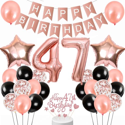 Conruich Geburtstagsdeko 47 Jahre Frauen, Luftballon 47. Geburtstag Deko Frau, Rosegold Tortendeko Geburtstag 47 Jahre Frau, Happy Birthday Banner für 47. Geburtstag Frauen Manner Party Dekoration Conruich Geburtstagsdeko 47 Jahre Frauen, Luftballon 47. Geburtstag Deko Frau, Rosegold Tortendeko Geburtstag 47 Jahre Frau, Happy Birthday Banner für 47. Geburtstag Frauen Manner Party Dekoration von Conruich