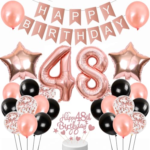 Conruich Geburtstagsdeko 48 Jahre Frauen, Luftballon 48. Geburtstag Deko Frau, Rosegold Tortendeko Geburtstag 48 Jahre Frau, Happy Birthday Banner für 48. Geburtstag Frauen Manner Party Dekoration Conruich Geburtstagsdeko 48 Jahre Frauen, Luftballon 48. Geburtstag Deko Frau, Rosegold Tortendeko Geburtstag 48 Jahre Frau, Happy Birthday Banner für 48. Geburtstag Frauen Manner Party Dekoration von Conruich