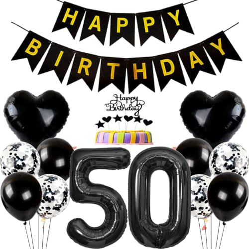 Conruich Geburtstagsdeko 50 Jahre Mann Frau, Ballon 50. Geburtstag Deko Mann, Tortendeko Geburtstag 50 Jahre Frau, Folienballon Zahl 50 Schwarz, Happy Birthday Banner für 50 Jahr Geburtstag Party Deko Conruich Geburtstagsdeko 50 Jahre Mann Frau, Ballon 50. Geburtstag Deko Mann, Tortendeko Geburtstag 50 Jahre Frau, Folienballon Zahl 50 Schwarz, Happy Birthday Banner für 50 Jahr Geburtstag Party Deko von Conruich