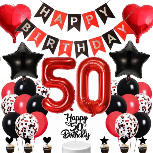 Conruich Geburtstagsdeko 50 Jahre Mann Frau, Schwarz Tortendeko 50. Geburtstag Dekoration Frau, Luftballon 50. Geburtstag Deko Mann, Happy Birthday Banner für 50. Geburtstag Frauen Party Dekoration Conruich Geburtstagsdeko 50 Jahre Mann Frau, Schwarz Tortendeko 50. Geburtstag Dekoration Frau, Luftballon 50. Geburtstag Deko Mann, Happy Birthday Banner für 50. Geburtstag Frauen Party Dekoration von Conruich