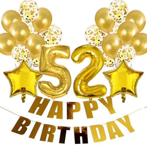Conruich 52. Geburtstag Dekoration: Gold Ballon-Set mit 27 Stück, inkl. Banner, Luftballons und Gold-Konfetti-Ballons für Erwachsene, unisex, perfekt für 52-jährige Geburtstagspersonen Conruich 52. Geburtstag Dekoration: Gold Ballon-Set mit 27 Stück, inkl. Banner, Luftballons und Gold-Konfetti-Ballons für Erwachsene, unisex, perfekt für 52-jährige Geburtstagspersonen von Conruich