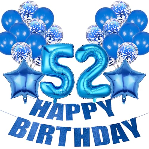 Conruich Geburtstagsdeko 52 Jahre Frau, Luftballon 52. Geburtstag Deko Mann, Folienballon Zahl 52 Blau, Deko 52. Geburtstag Frauen, Helium Ballon Stern Deko für 52. Geburtstag Party Dekoration Conruich Geburtstagsdeko 52 Jahre Frau, Luftballon 52. Geburtstag Deko Mann, Folienballon Zahl 52 Blau, Deko 52. Geburtstag Frauen, Helium Ballon Stern Deko für 52. Geburtstag Party Dekoration von Conruich