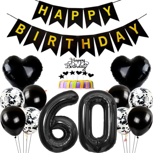 Conruich Geburtstagsdeko 60 Jahre Mann Frau, Ballon 60. Geburtstag Deko Mann, Tortendeko Geburtstag 60 Jahre Frau, Folienballon Zahl 60 Schwarz, Happy Birthday Banner für 60 Jahr Geburtstag Party Deko Conruich Geburtstagsdeko 60 Jahre Mann Frau, Ballon 60. Geburtstag Deko Mann, Tortendeko Geburtstag 60 Jahre Frau, Folienballon Zahl 60 Schwarz, Happy Birthday Banner für 60 Jahr Geburtstag Party Deko von Conruich