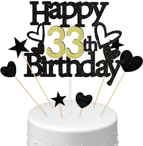 Conruich Happy 33th Birthday Tortendeko Geburtstag Mann, Schwarz Kuchendeko 33. Geburtstag Frau, Glitzer Kuchen Topper 33. Geburtstag Ballons Konfetti für Geburtstagstorte Deko 33 Jahre Frauen Männer Conruich Happy 33th Birthday Tortendeko Geburtstag Mann, Schwarz Kuchendeko 33. Geburtstag Frau, Glitzer Kuchen Topper 33. Geburtstag Ballons Konfetti für Geburtstagstorte Deko 33 Jahre Frauen Männer von Conruich